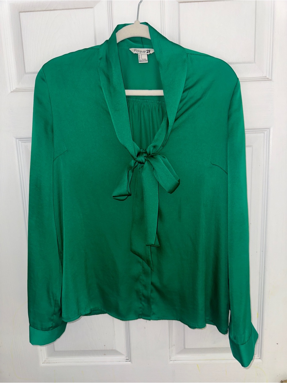 Forever 21 Rich Green Tie-Neck Blouse